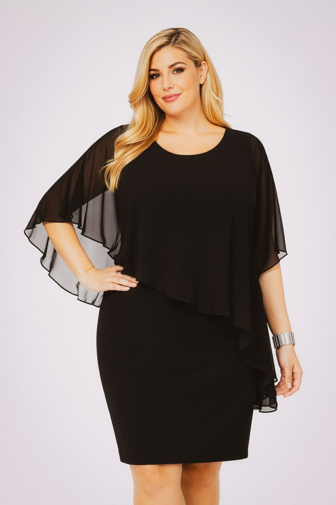 Curvy Sense Inc. Dresses Plus Size Elena Draped Midi Dress - Black