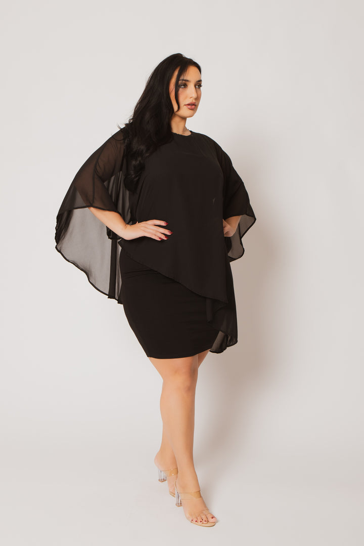 Curvy Sense Inc. Dresses Plus Size Elena Draped Midi Dress - Black