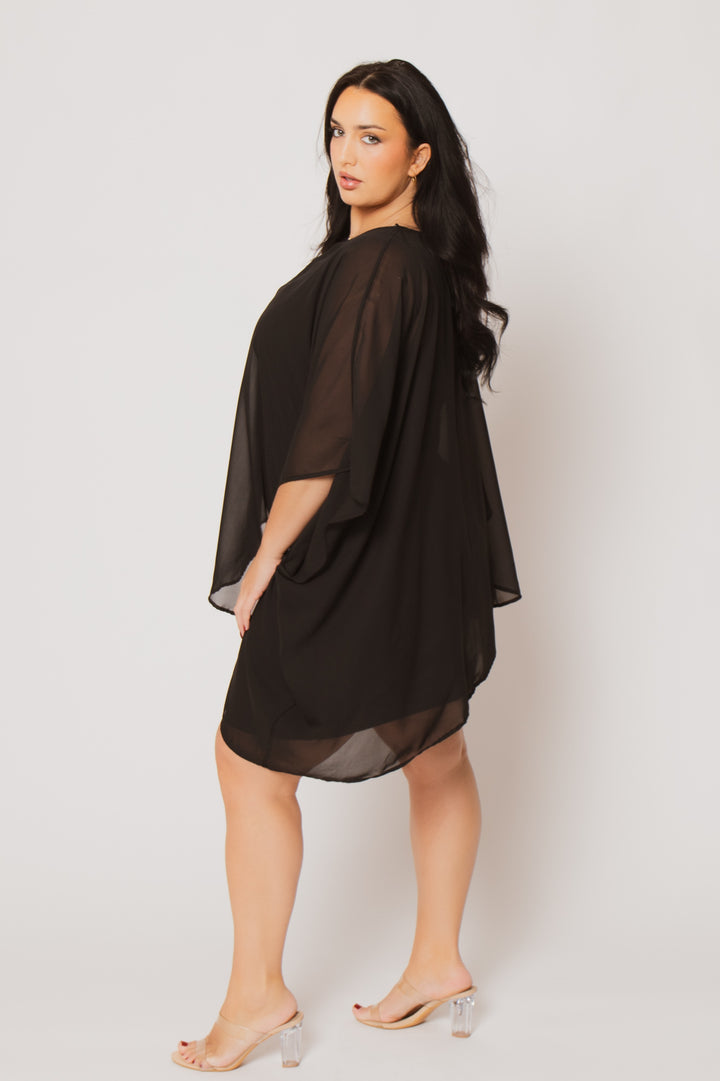 Curvy Sense Inc. Dresses Plus Size Elena Draped Midi Dress - Black