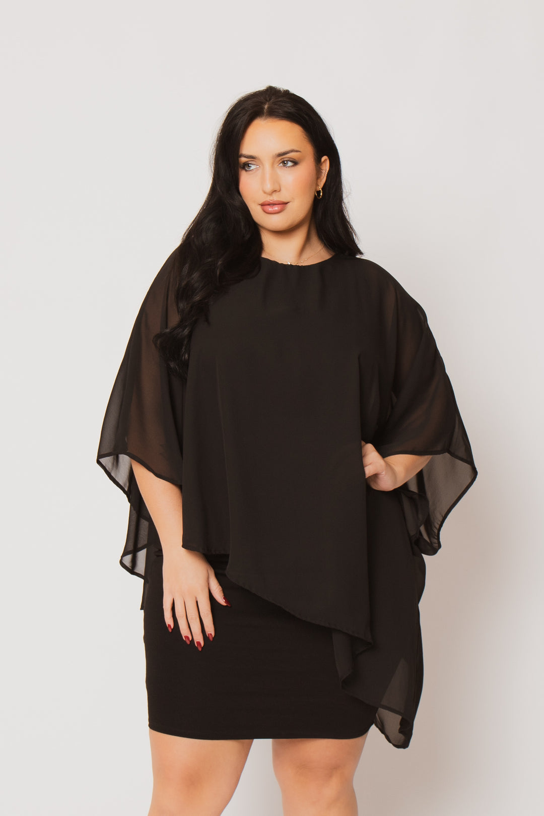 Curvy Sense Inc. Dresses Plus Size Elena Draped Midi Dress - Black
