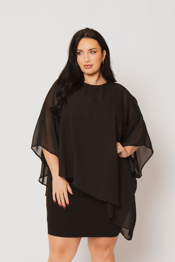 Curvy Sense Inc. Dresses Plus Size Elena Draped Midi Dress - Black