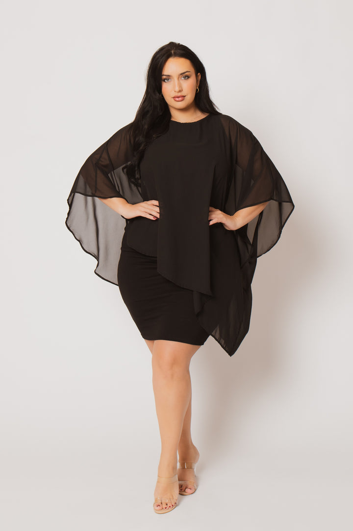 Curvy Sense Inc. Dresses Plus Size Elena Draped Midi Dress - Black