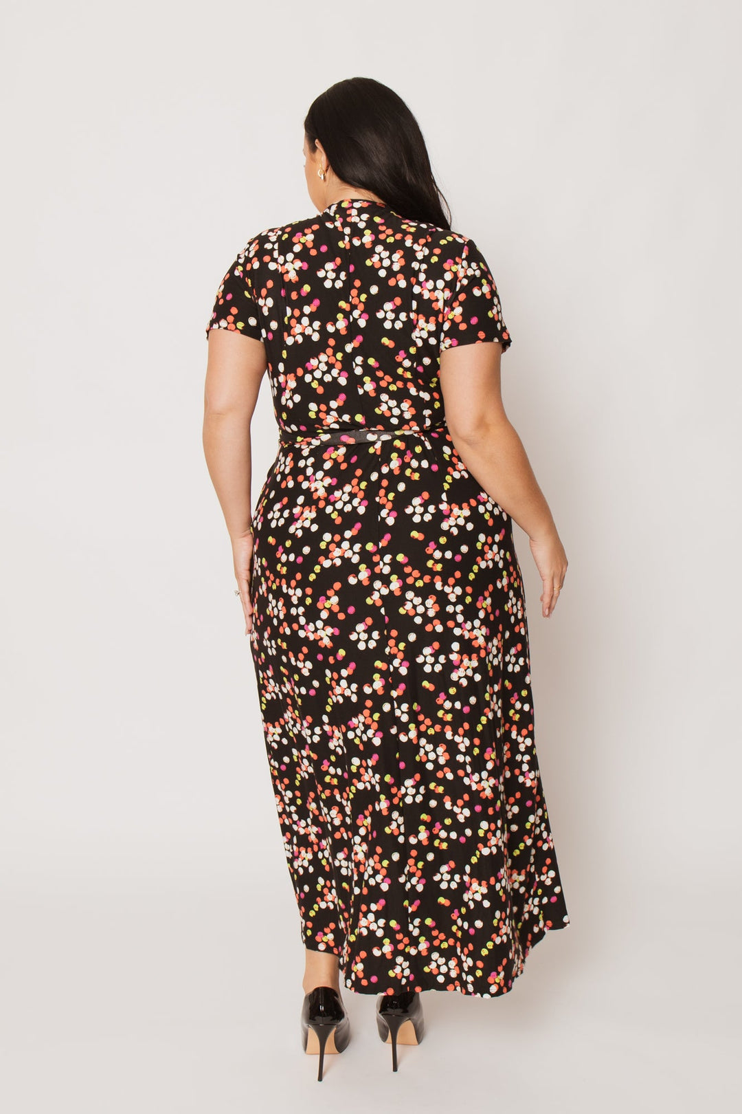 H &amp; H FASHION Dresses Plus Size Eliana Wrap Dress- Black/Pink