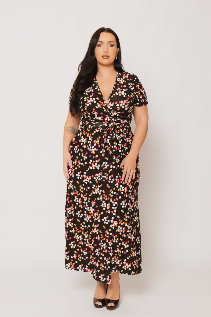 H &amp; H FASHION Dresses Plus Size Eliana Wrap Dress- Black/Pink