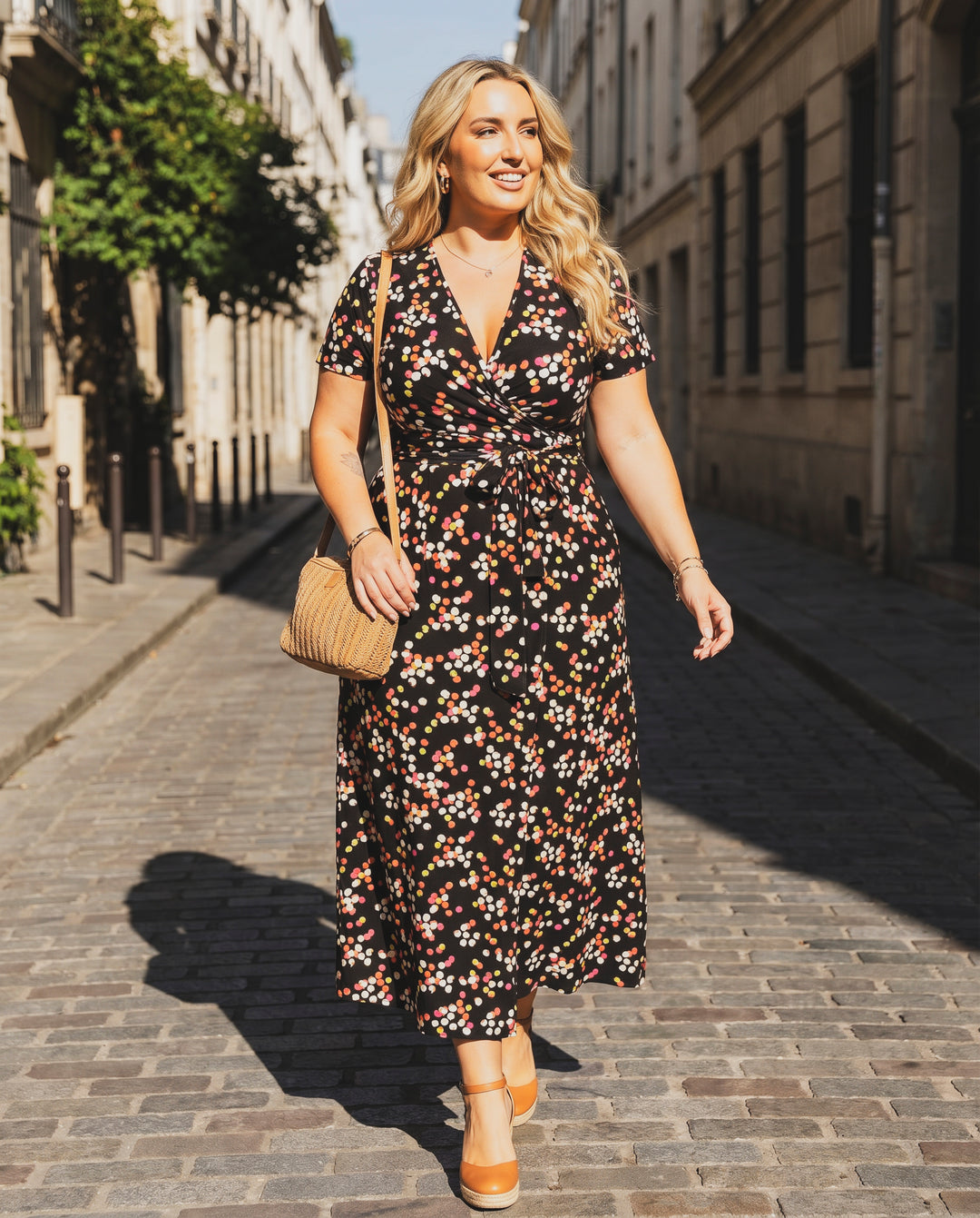 H & H FASHION Dresses Plus Size Eliana Wrap Dress- Black/Pink