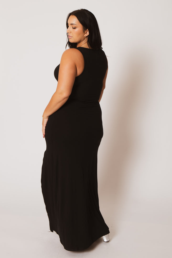 Capella Dresses Plus Size Elise Double Slit Maxi Dress - Black