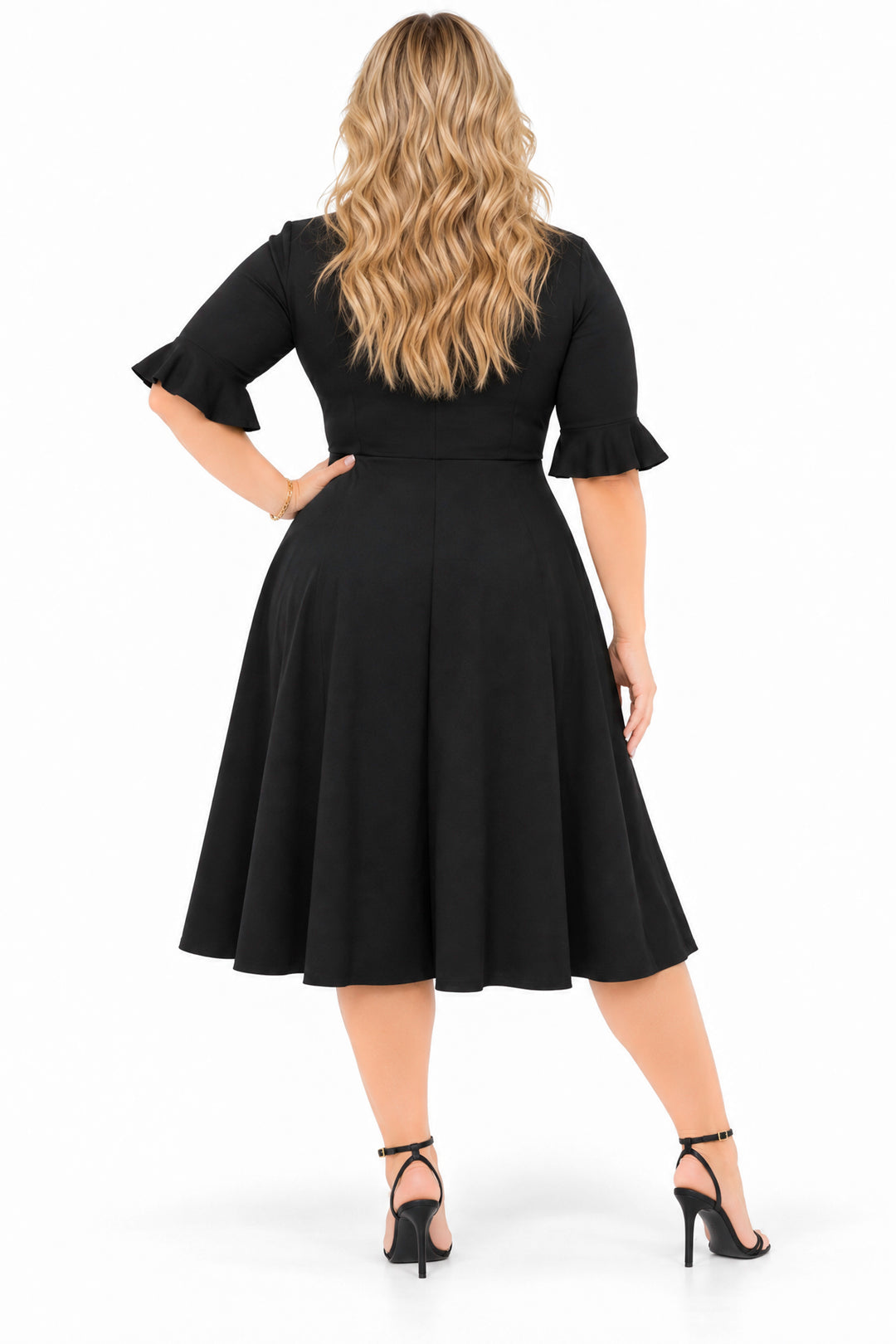 Curvy Sense Inc. Dresses Plus Size Eliza Bow Neck Midi Dress - Black