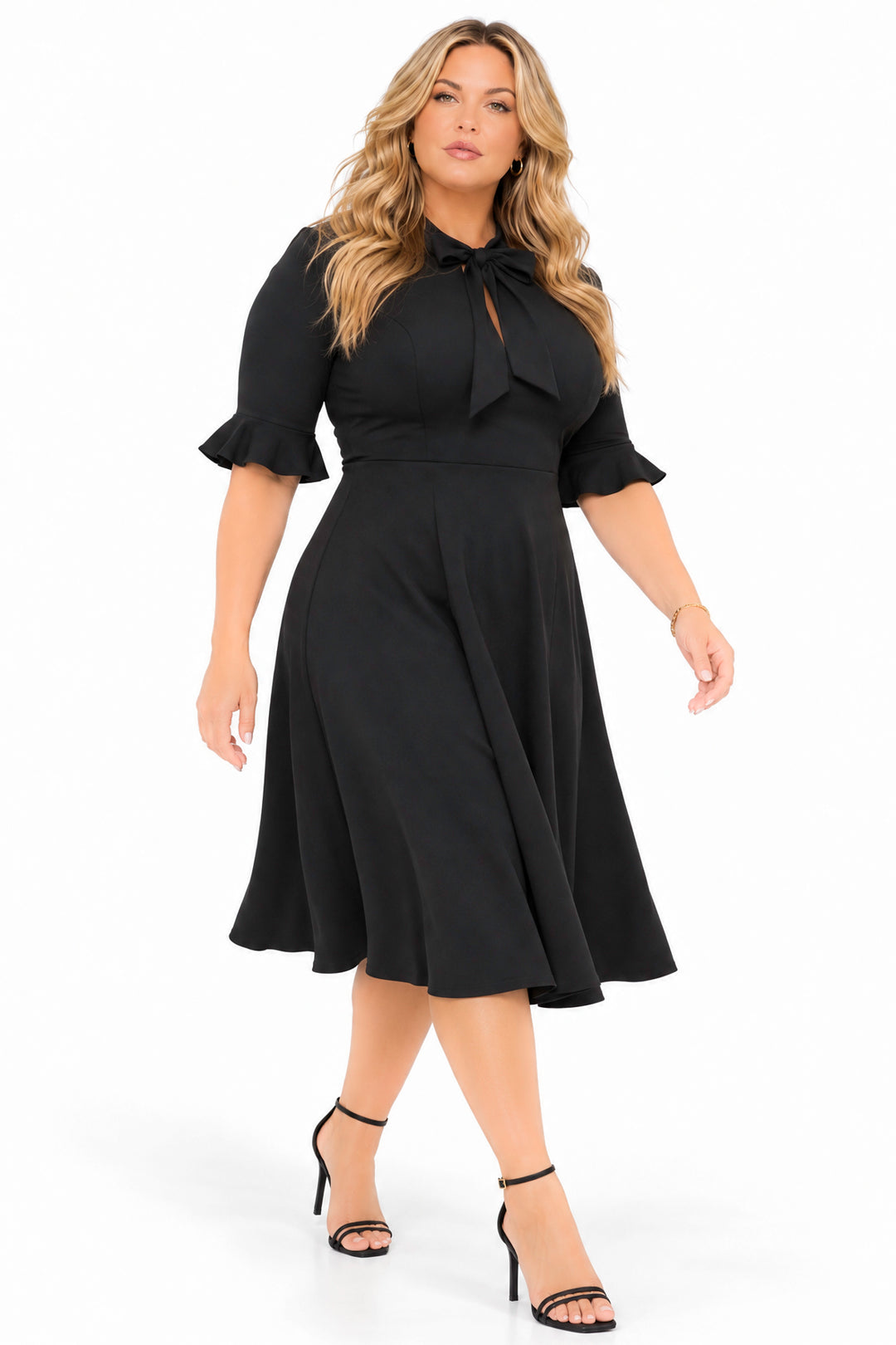 Curvy Sense Inc. Dresses Plus Size Eliza Bow Neck Midi Dress - Black