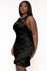 Curvy Sense Dresses Plus Size Elize Ruffle  Lace Dress - Black