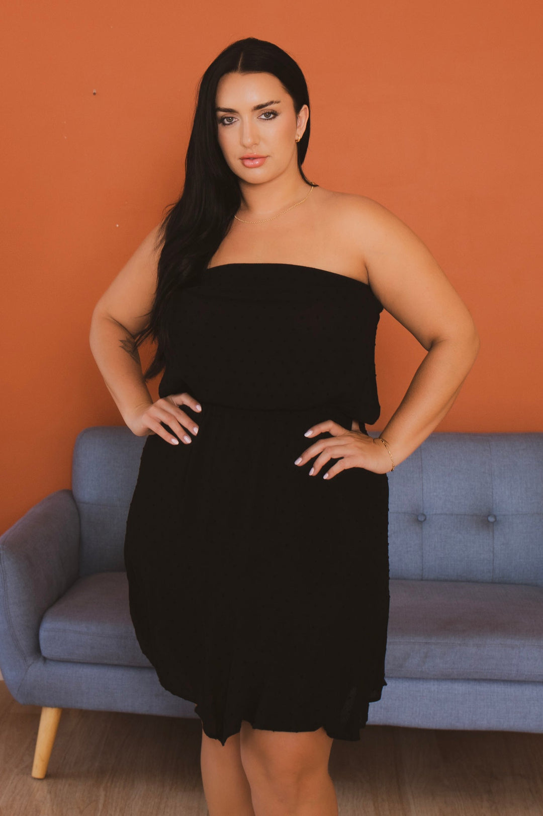 Plus Size Ella Swiss Dot Mini Dress - Black 2X / Black at Curvy Sense Plus Size Ella Swiss Dot Mini Dress - Black 2X / Black at Curvy Sense