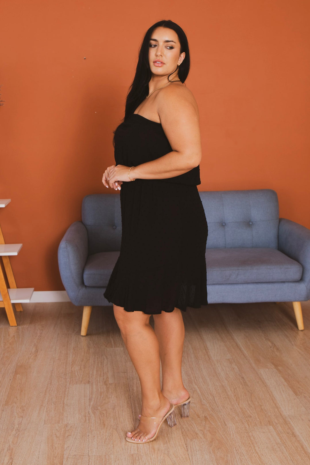 Plus Size Ella Swiss Dot Mini Dress - Black 1X / Black at Curvy Sense Plus Size Ella Swiss Dot Mini Dress - Black 1X / Black at Curvy Sense