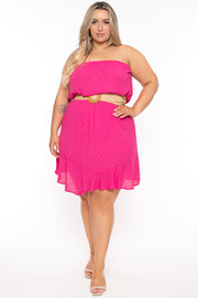 CULTURE CODE Dresses 1X / Pink Plus Size  Ella Swiss Dot  Mini  Dress - Pink