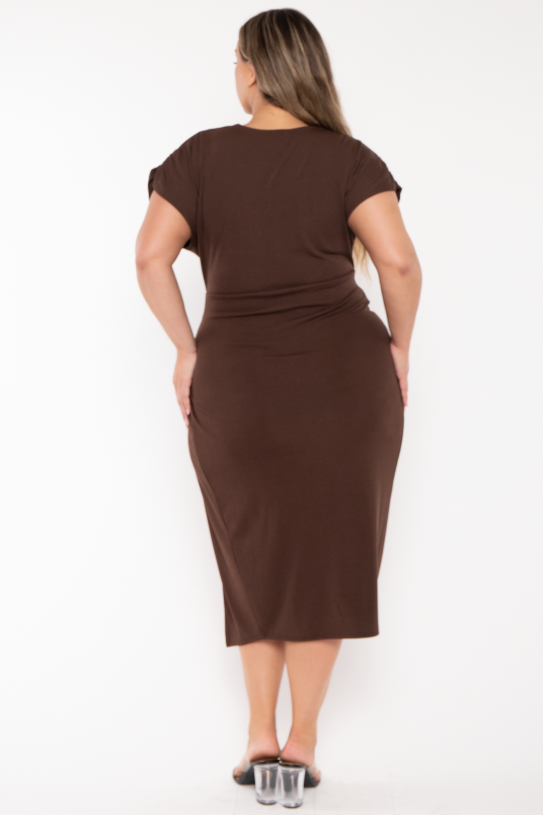 CURVY SENSE Dresses Plus Size Ellie Rib  Midi  Dress - Brown