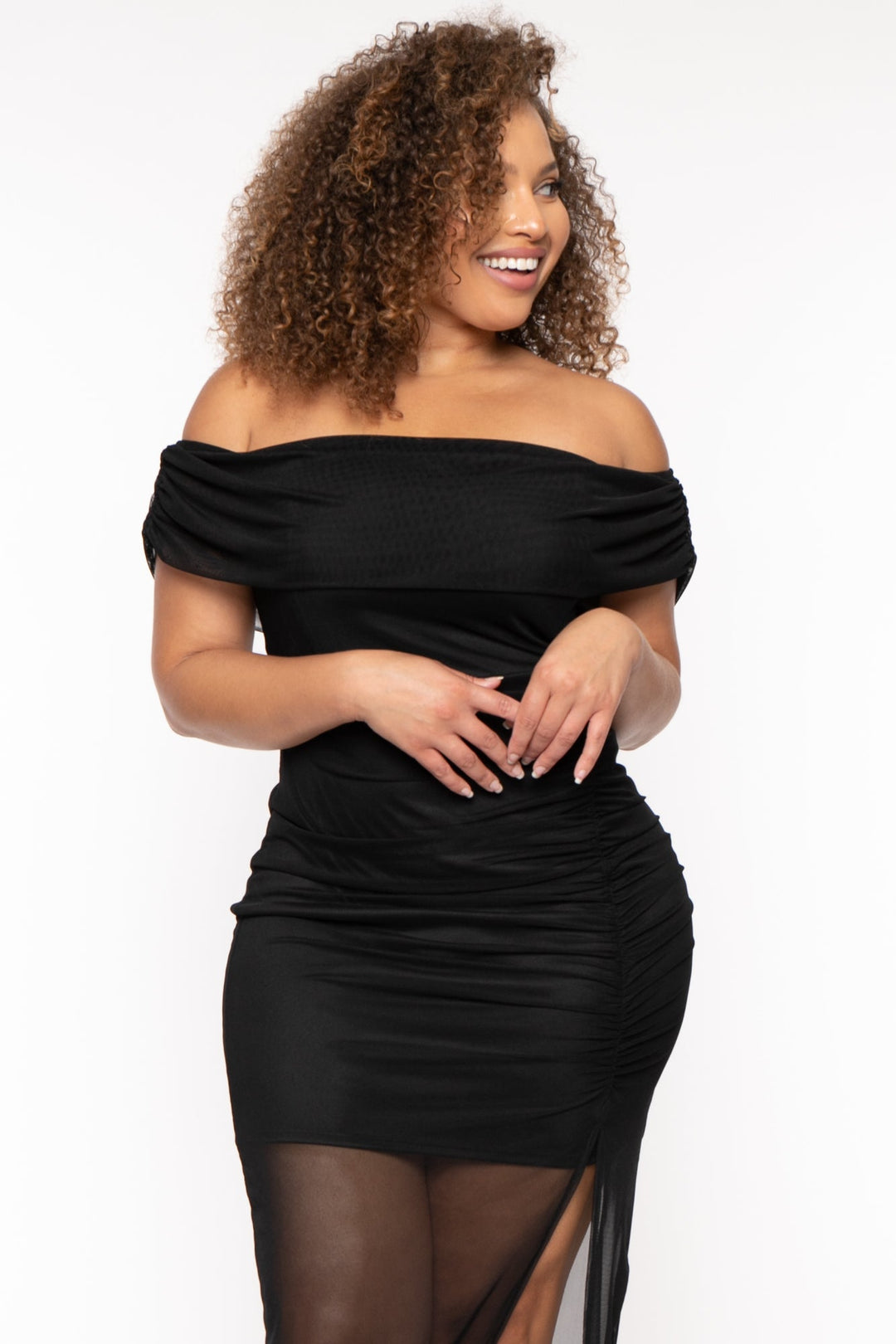 Curvy Sense Dresses Plus Size Elyna Mesh Maxi Dress - Black