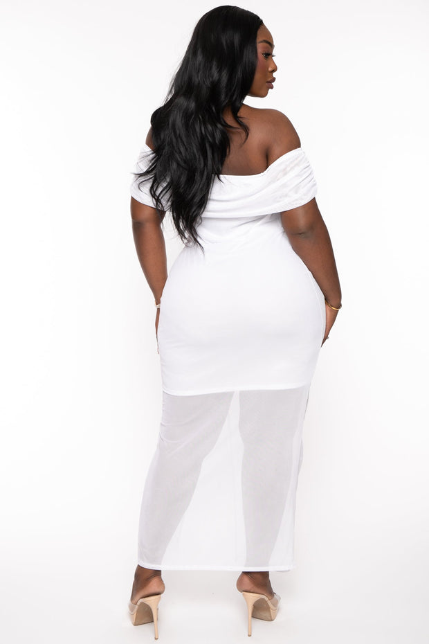 Curvy Sense Dresses Plus Size Elyna Mesh Maxi Dress - White