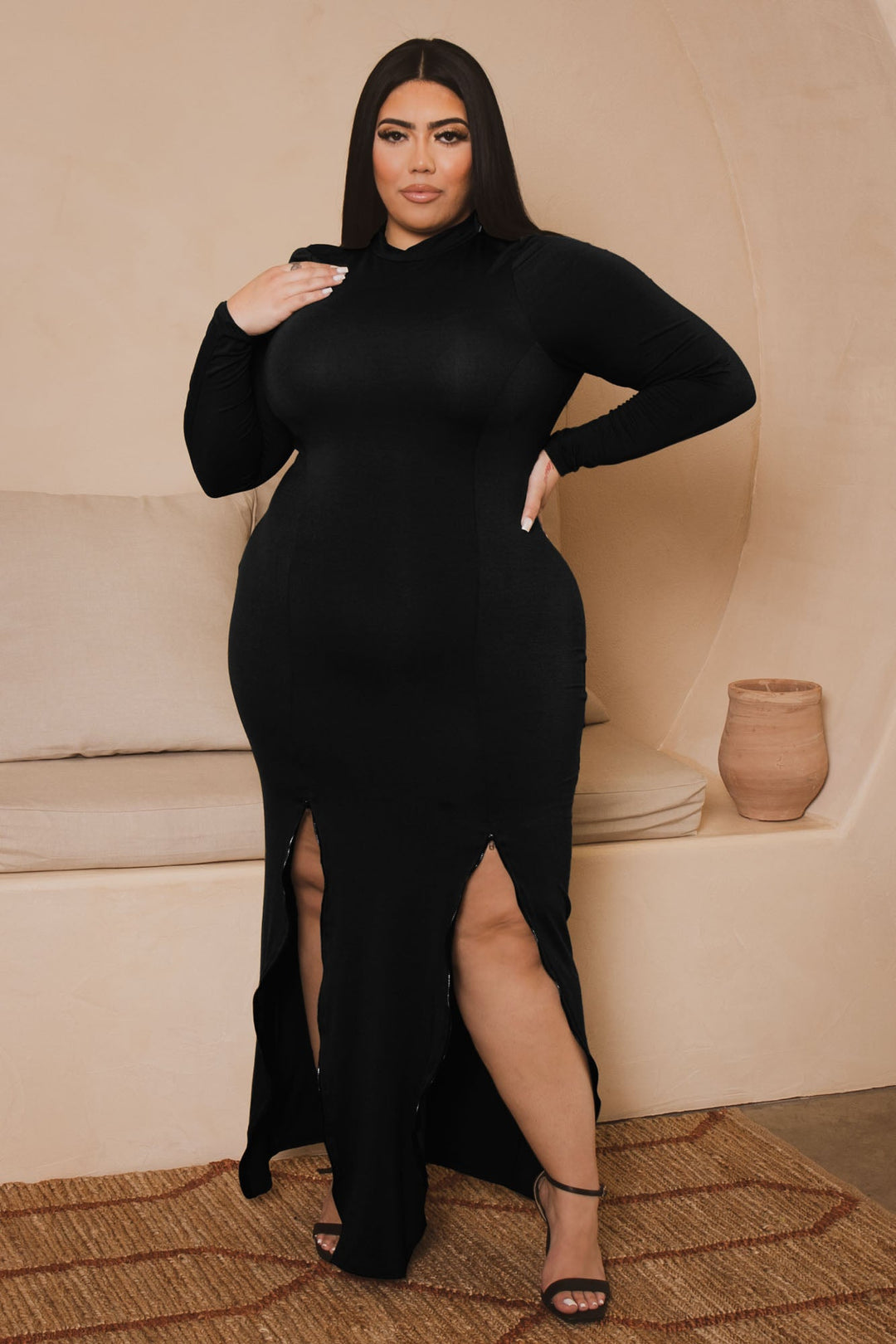 Curvy Sense Dresses Plus Size Emmeline Double Zip Maxi Dress - Black