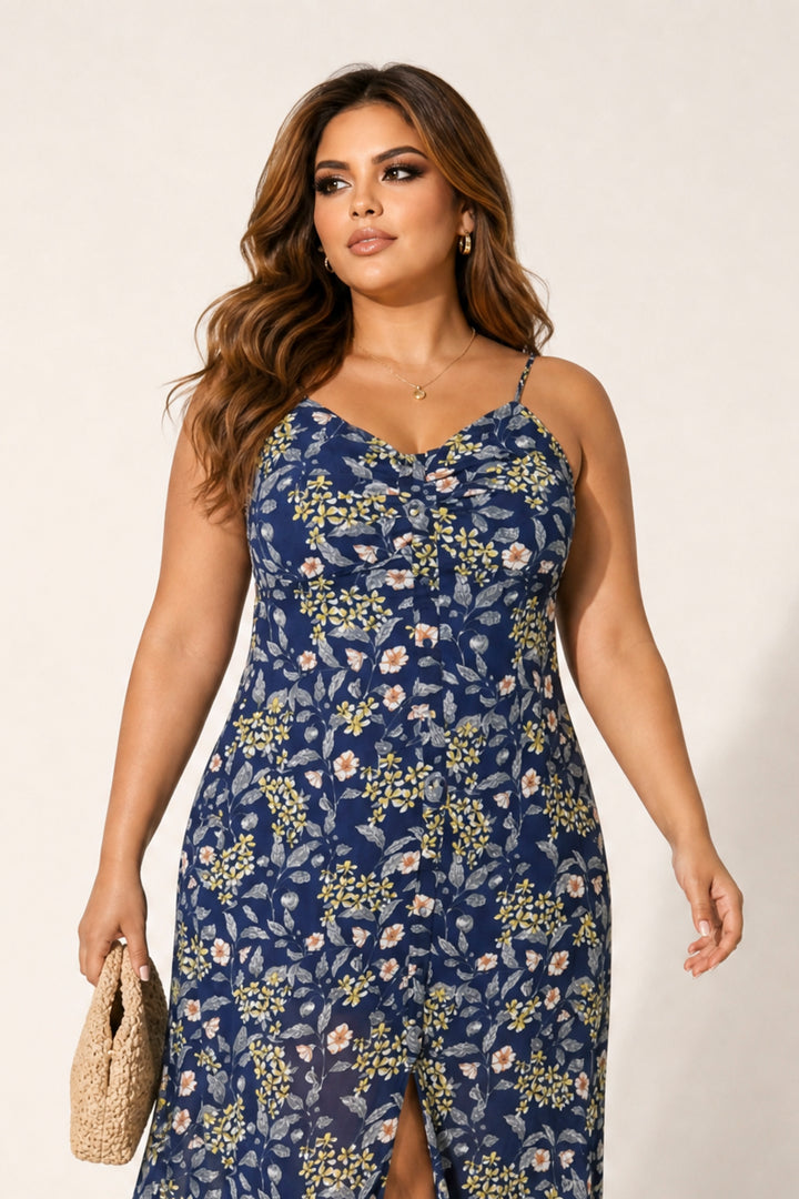 Trashapparel Dresses Plus Size Endless Bloom Slip Dress - Navy