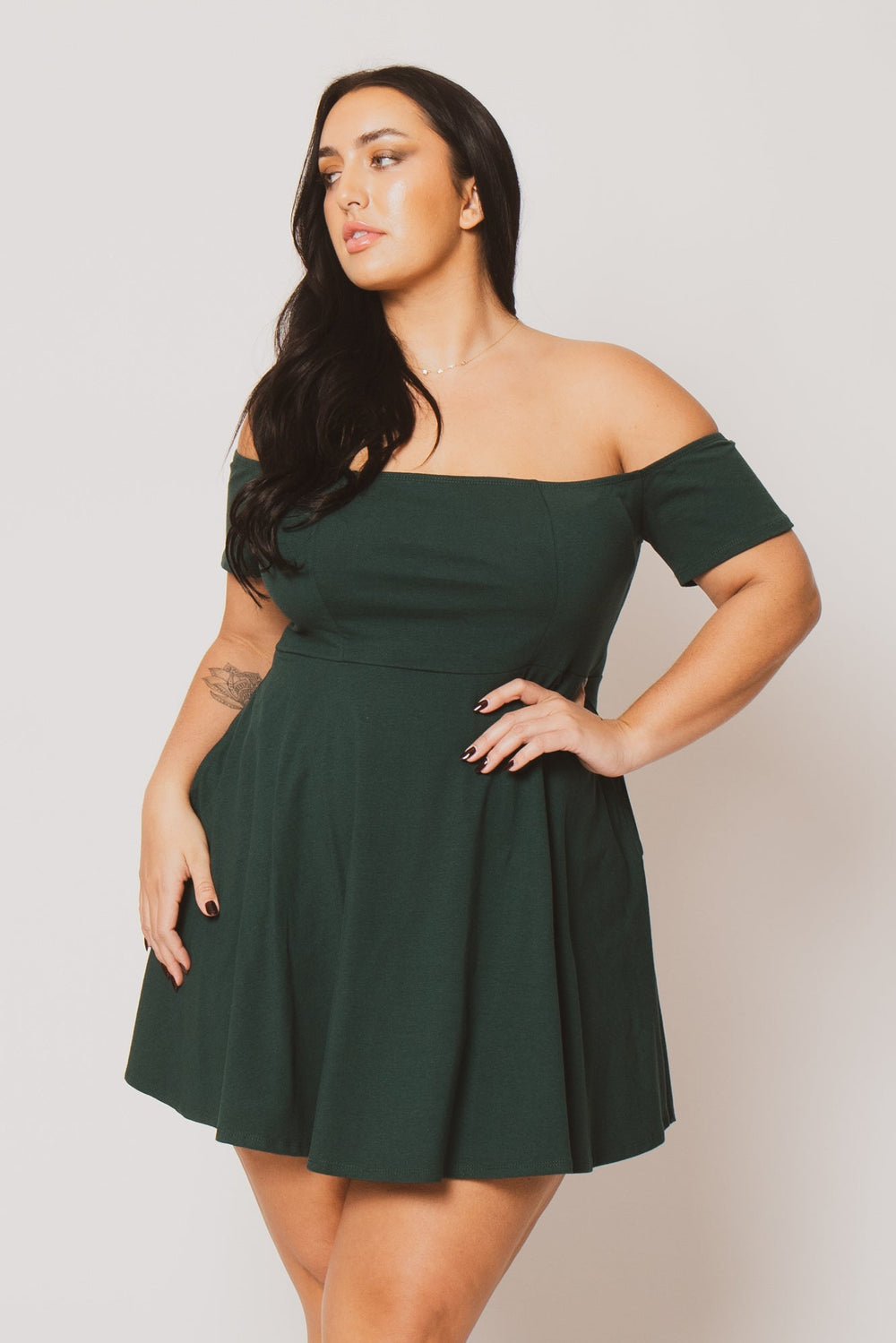 Curvy Sense Inc. Dresses Plus Size Ennis Off Shoulder  Dress - Green
