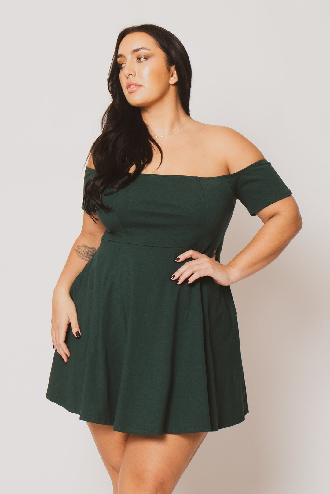 Curvy Sense Inc. Dresses Plus Size Ennis Off Shoulder  Dress - Green