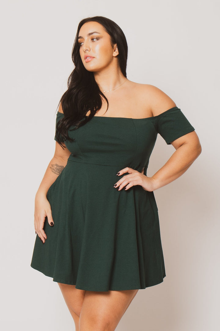 Curvy Sense Inc. Dresses Plus Size Ennis Off Shoulder  Dress - Green
