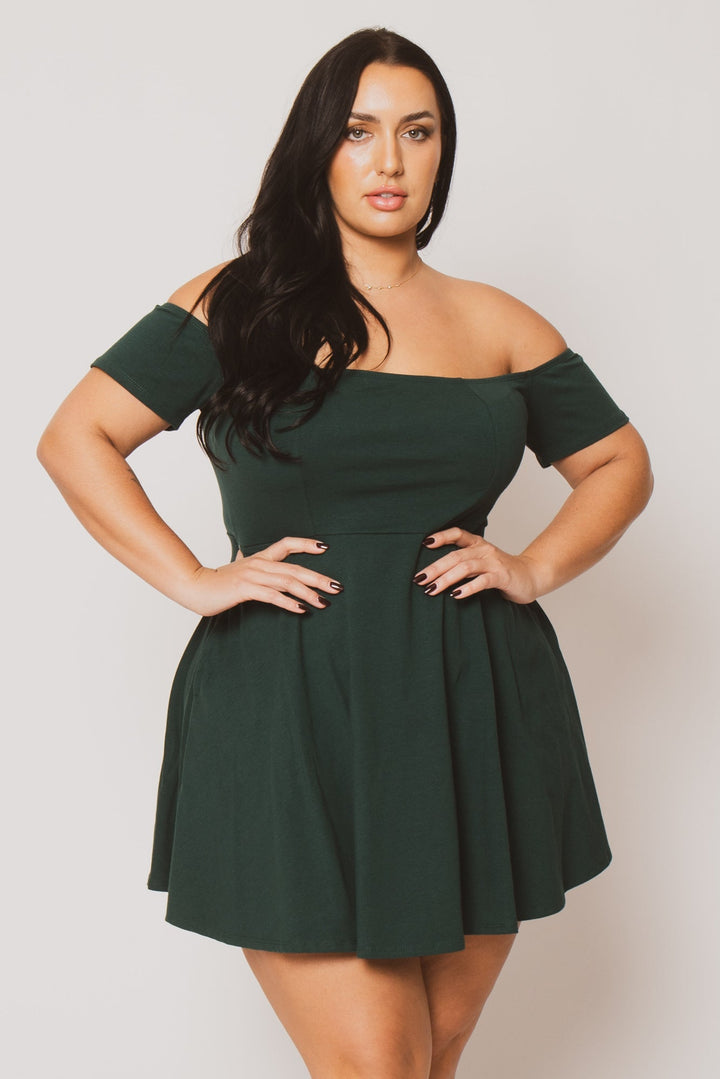 Curvy Sense Inc. Dresses Plus Size Ennis Off Shoulder  Dress - Green