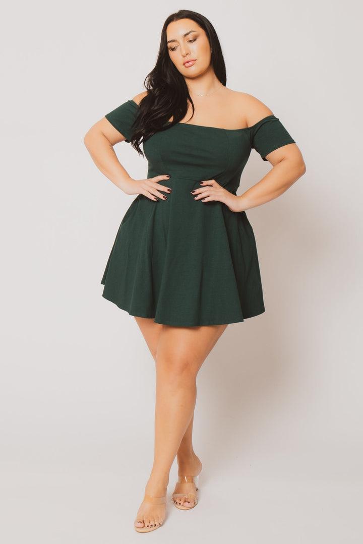 Curvy Sense Inc. Dresses Plus Size Ennis Off Shoulder  Dress - Green