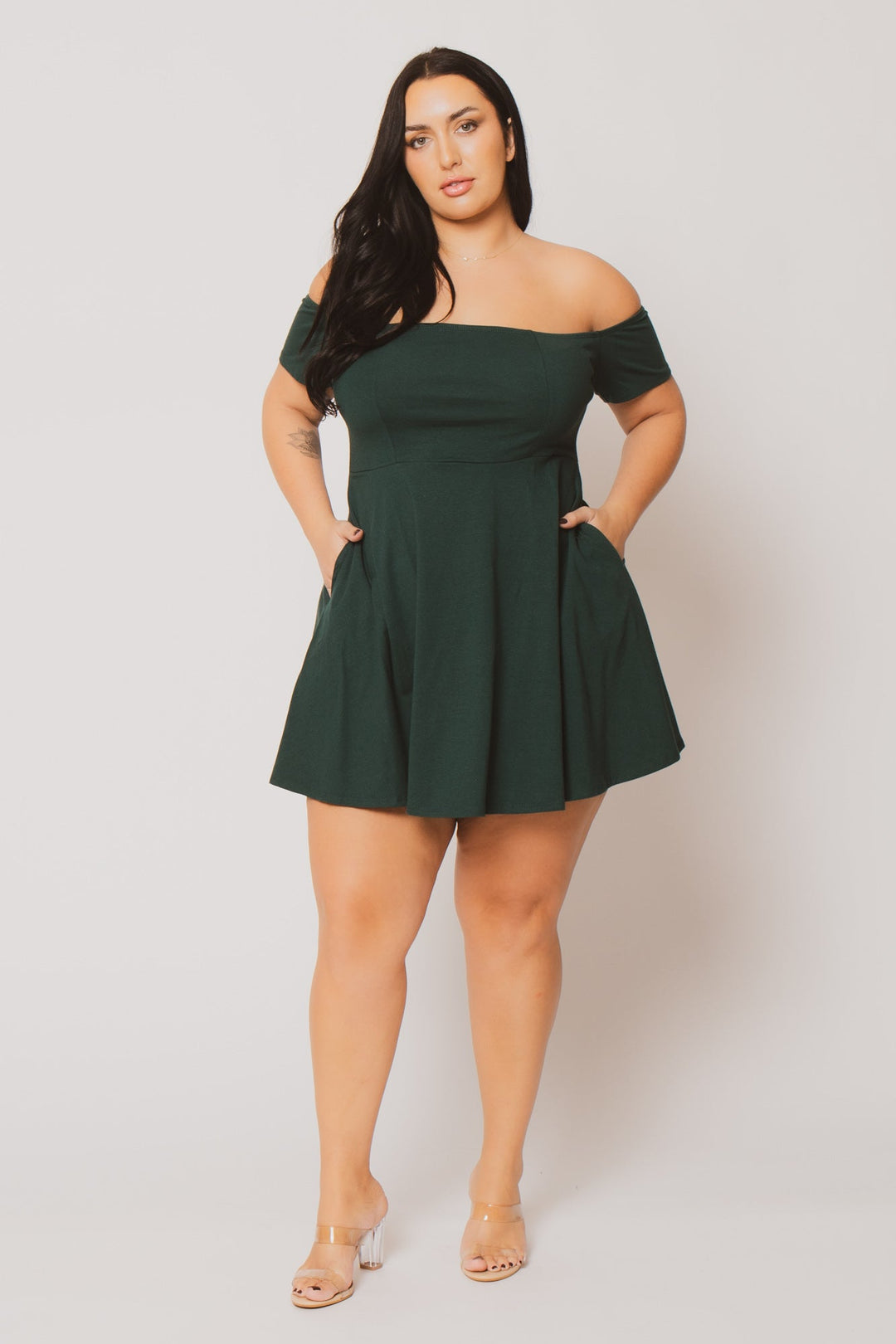 Curvy Sense Inc. Dresses Plus Size Ennis Off Shoulder  Dress - Green