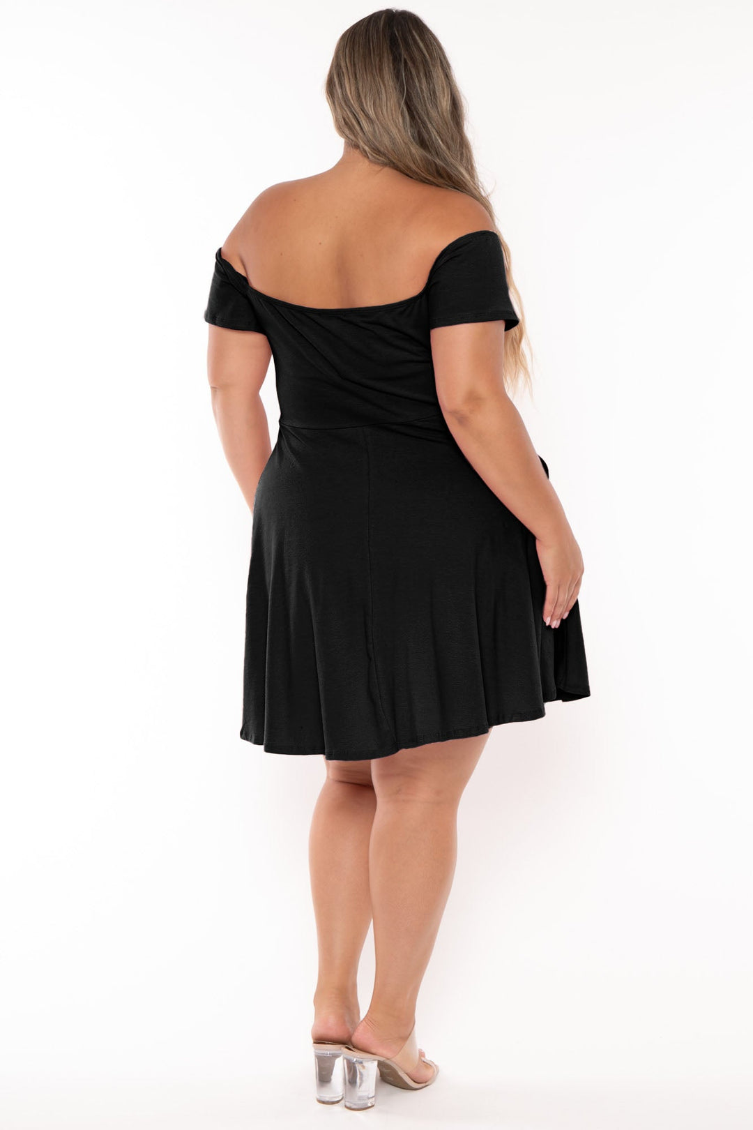 Curvy Sense Dresses Plus Size Ennis Off The Shoulder Flare  Dress - Black