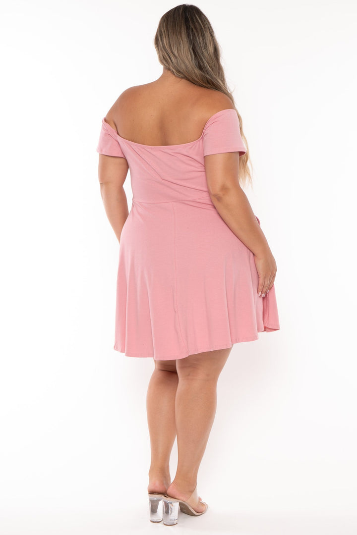 Curvy Sense Dresses Plus Size Ennis Off The Shoulder Flare  Dress - Pink