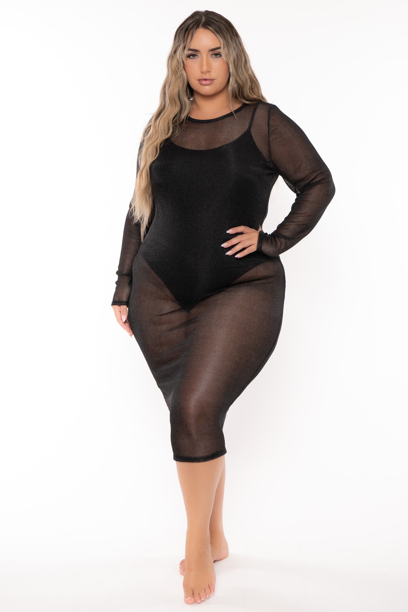 Women's Plus Size Enssy Metallic Mesh Dress - Black - Curvy Sense