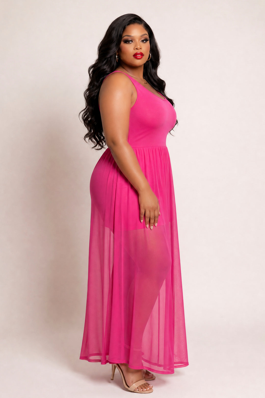 Curvy Sense Inc. Dresses Plus Size Esme Maxi Romper - Fuchsia