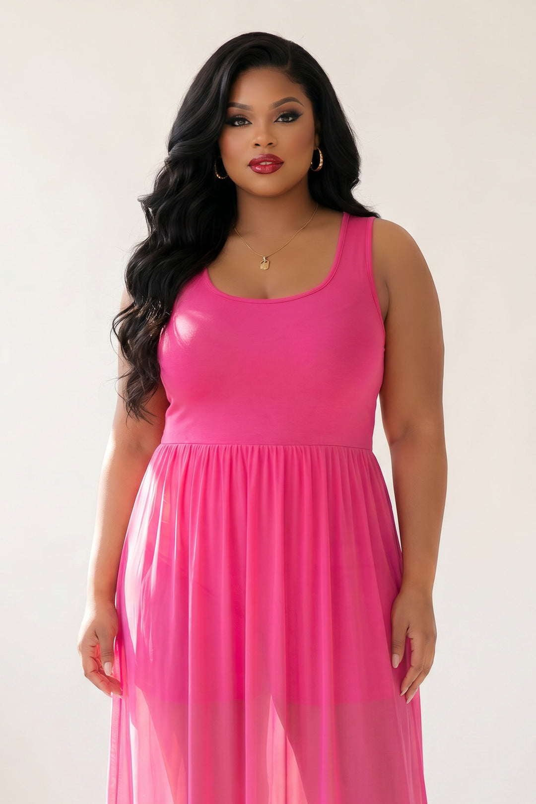 Curvy Sense Inc. Dresses Plus Size Esme Maxi Romper - Fuchsia