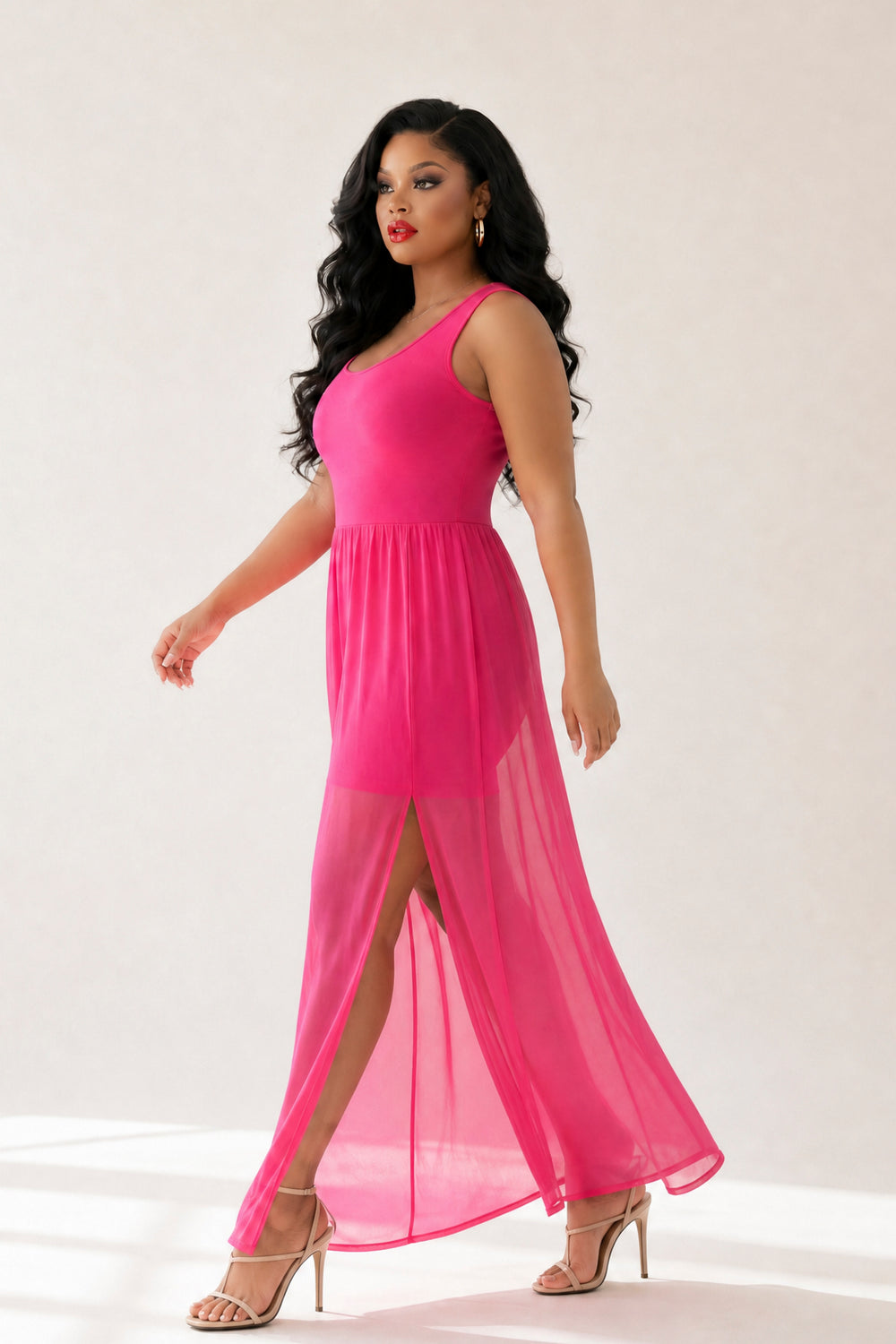 Curvy Sense Inc. Dresses Plus Size Esme Maxi Romper - Fuchsia