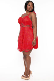 Curvy Sense Dresses Plus Size Esmeralda Lace Corset Flare Dress - Red