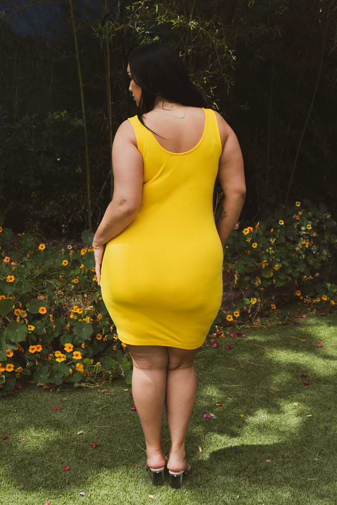 Curvy Sense Dresses Plus Size Essential Tank Bodycon Dress- Yellow