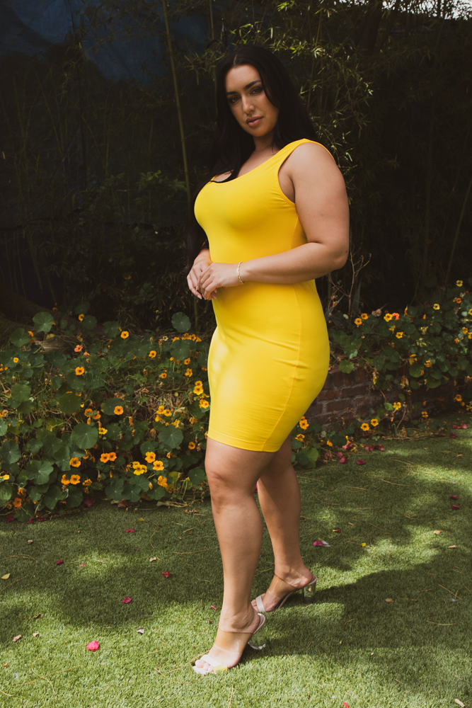 Women's Plus Size Essential Tank Bodycon Dress- Yellow - Curvy Sense
