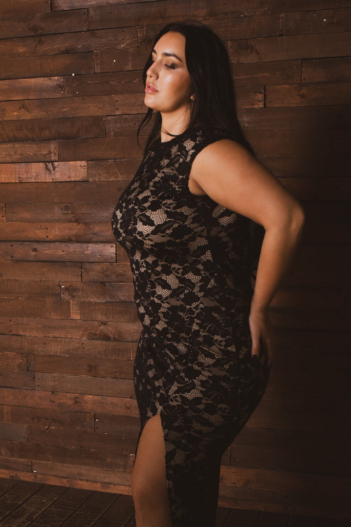 Curvy Sense Inc. Dresses Plus Size Estelle Floral Lace Dress - Black