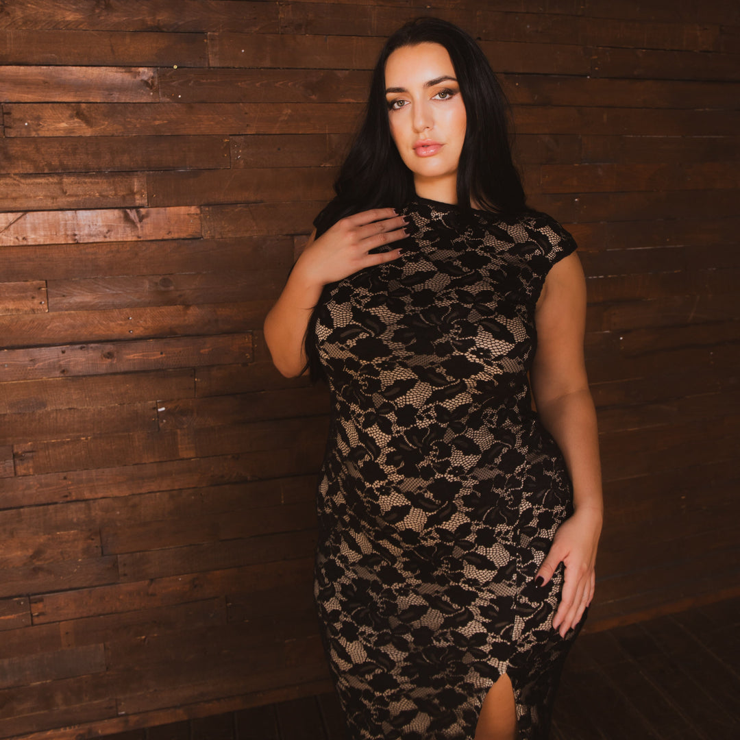 Curvy Sense Inc. Dresses Plus Size Estelle Floral Lace Dress - Black