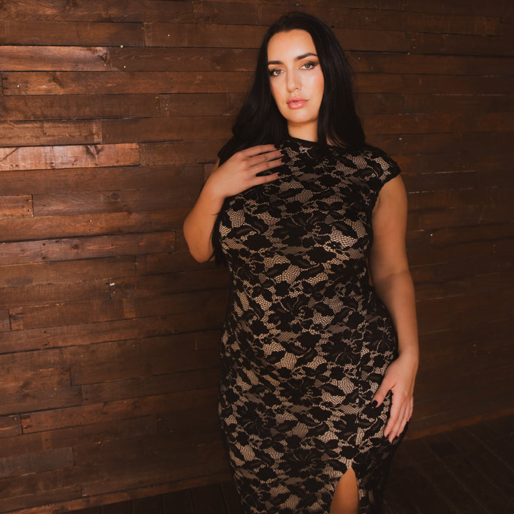 Curvy Sense Inc. Dresses Plus Size Estelle Floral Lace Dress - Black