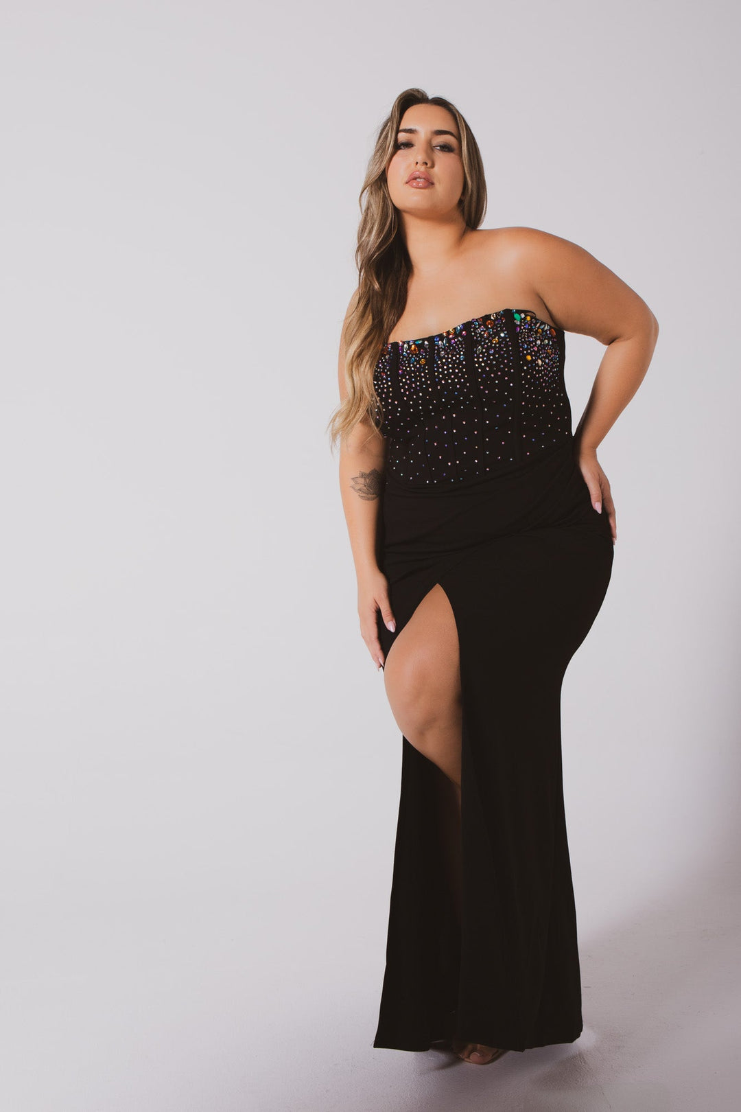 SYMPHONY Dresses Plus Size Estelle Rhinestone Bustier  Dress- Black