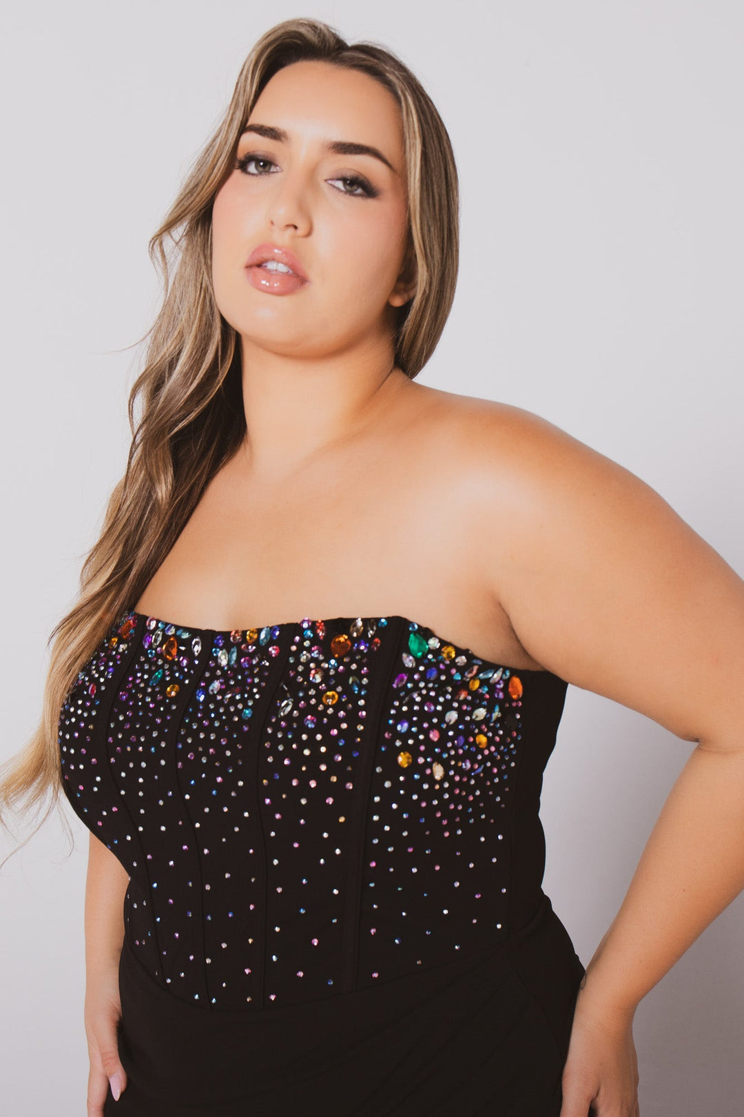 SYMPHONY Dresses Plus Size Estelle Rhinestone Bustier  Dress- Black