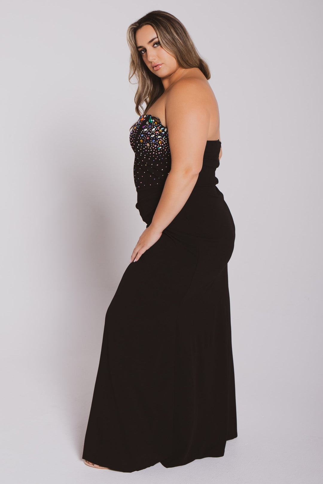 SYMPHONY Dresses Plus Size Estelle Rhinestone Bustier  Dress- Black