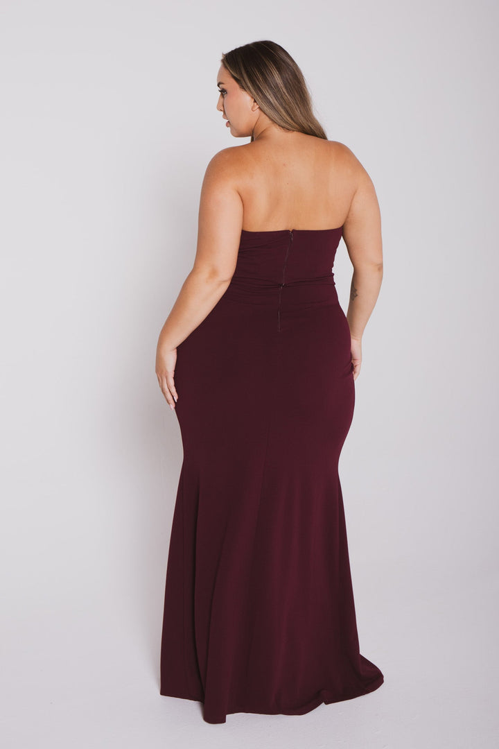 SYMPHONY Dresses Plus Size Estelle Rhinestone Bustier  Dress- Maroon