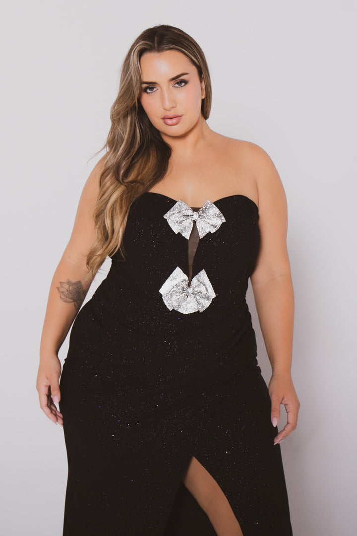 SYMPHONY Dresses Plus Size Evangeline Bow Front  Dress- Black