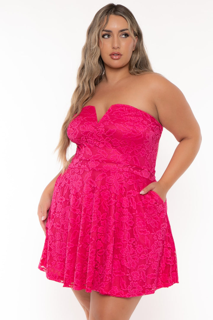 Curvy Sense Dresses Plus Size Evanna Flare Lace Dress - Pink