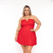Curvy Sense Dresses 1X / Red Plus Size Evanna Flare Lace Dress - Red