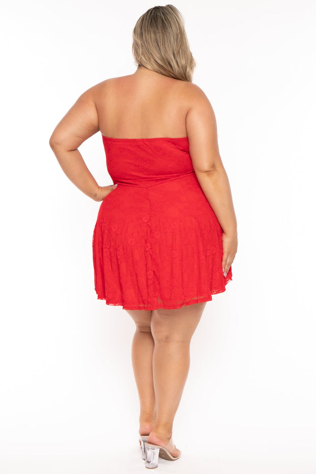 Curvy Sense Dresses Plus Size Evanna Flare Lace Dress - Red