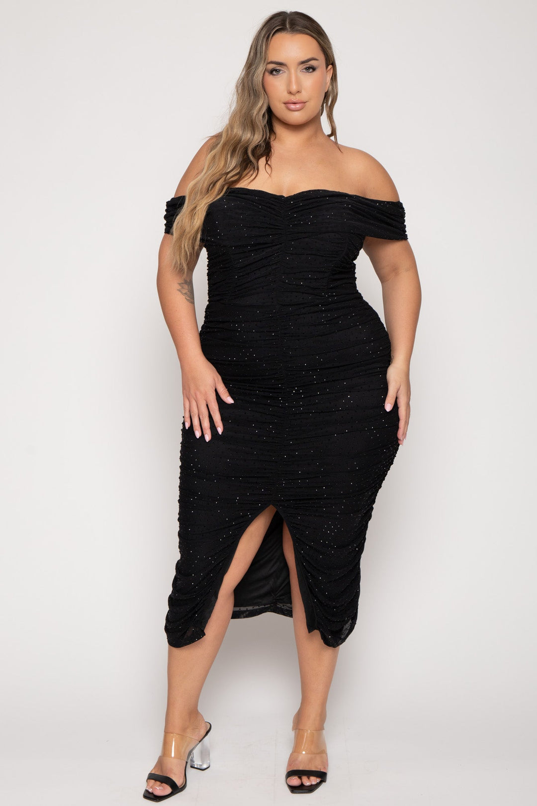 SYMPHONY Dresses Plus Size Evelina Studded Midi Dress- Black