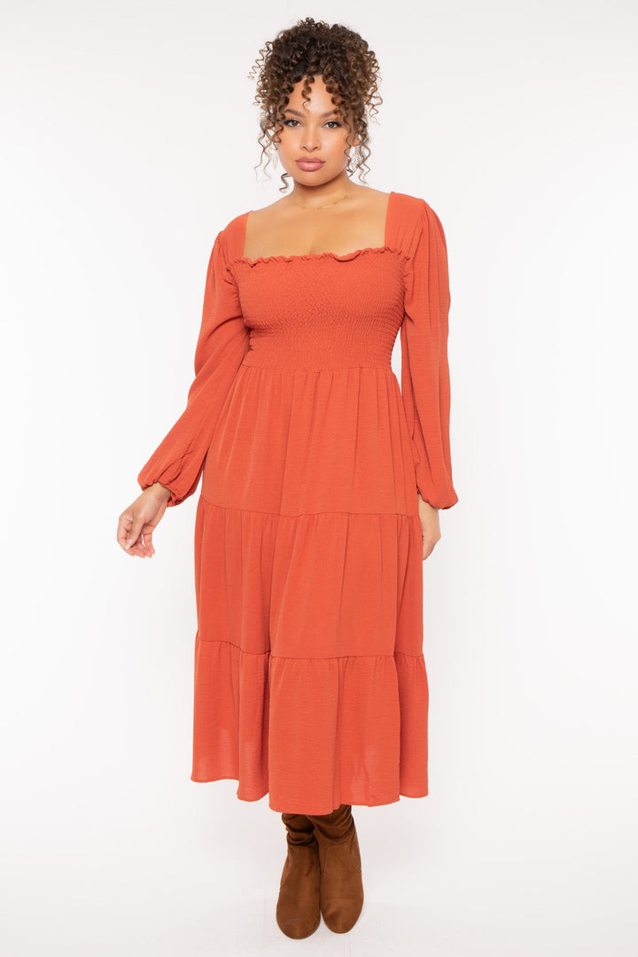 CULTURE CODE Dresses Plus Size Evie Smock Tiered   Dress - Burnt Orange