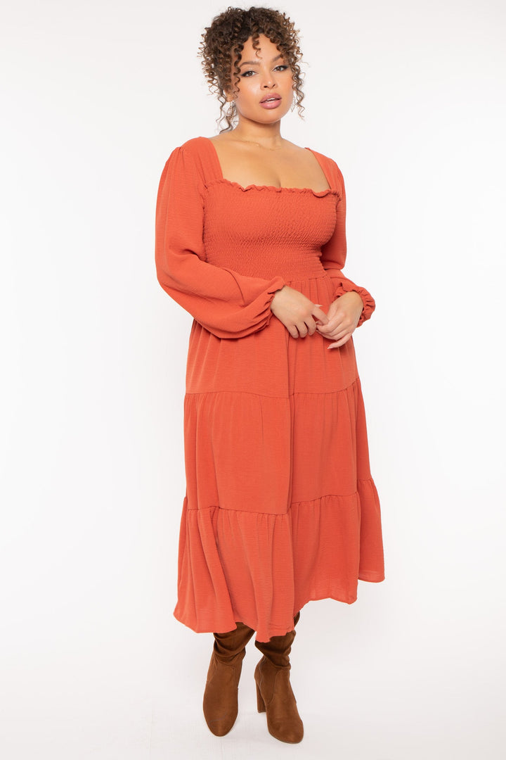 CULTURE CODE Dresses Plus Size Evie Smock Tiered   Dress - Burnt Orange